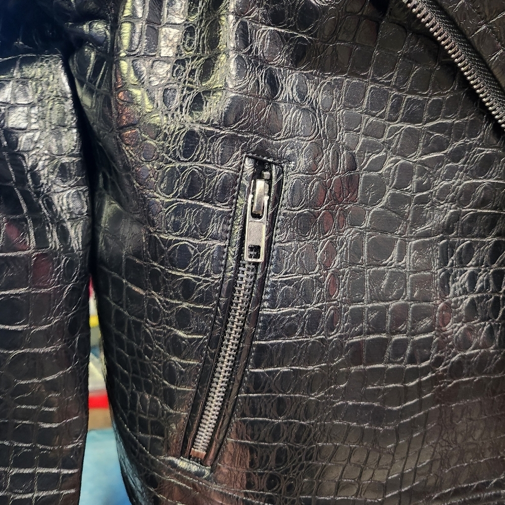 NWT $99 Modcloth Crocodile Rock Moto Faux Leather Jacket In Black Size M - Picture 11 of 11